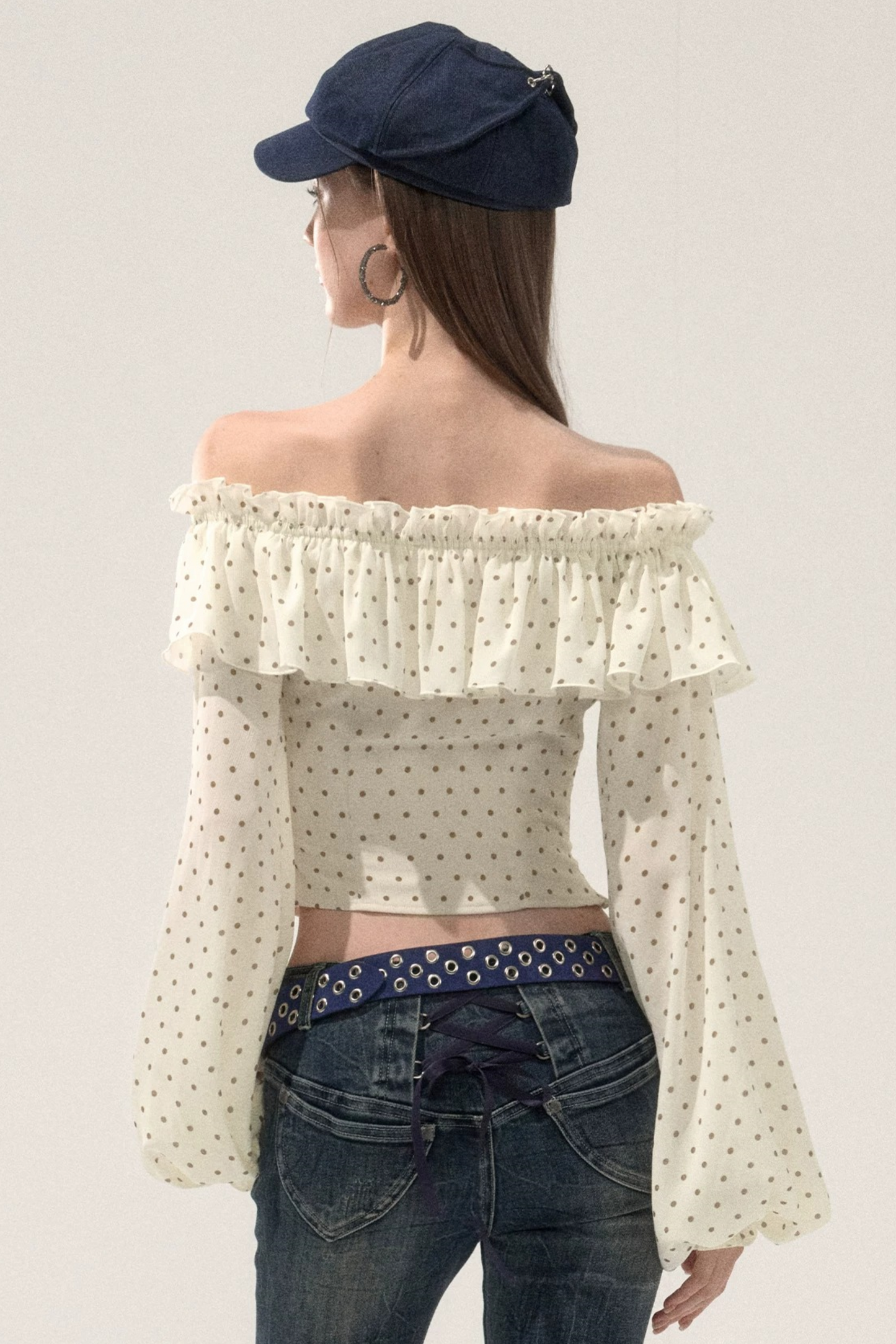 Ruffled Off-Shoulder Chiffon Blouse