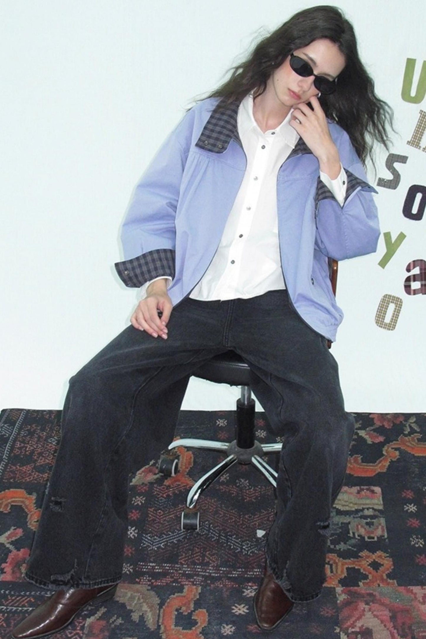 Vintage Plaid Stand-Up Collar Jacket