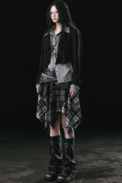 Star Plaid Irregular Skirt Set-Up