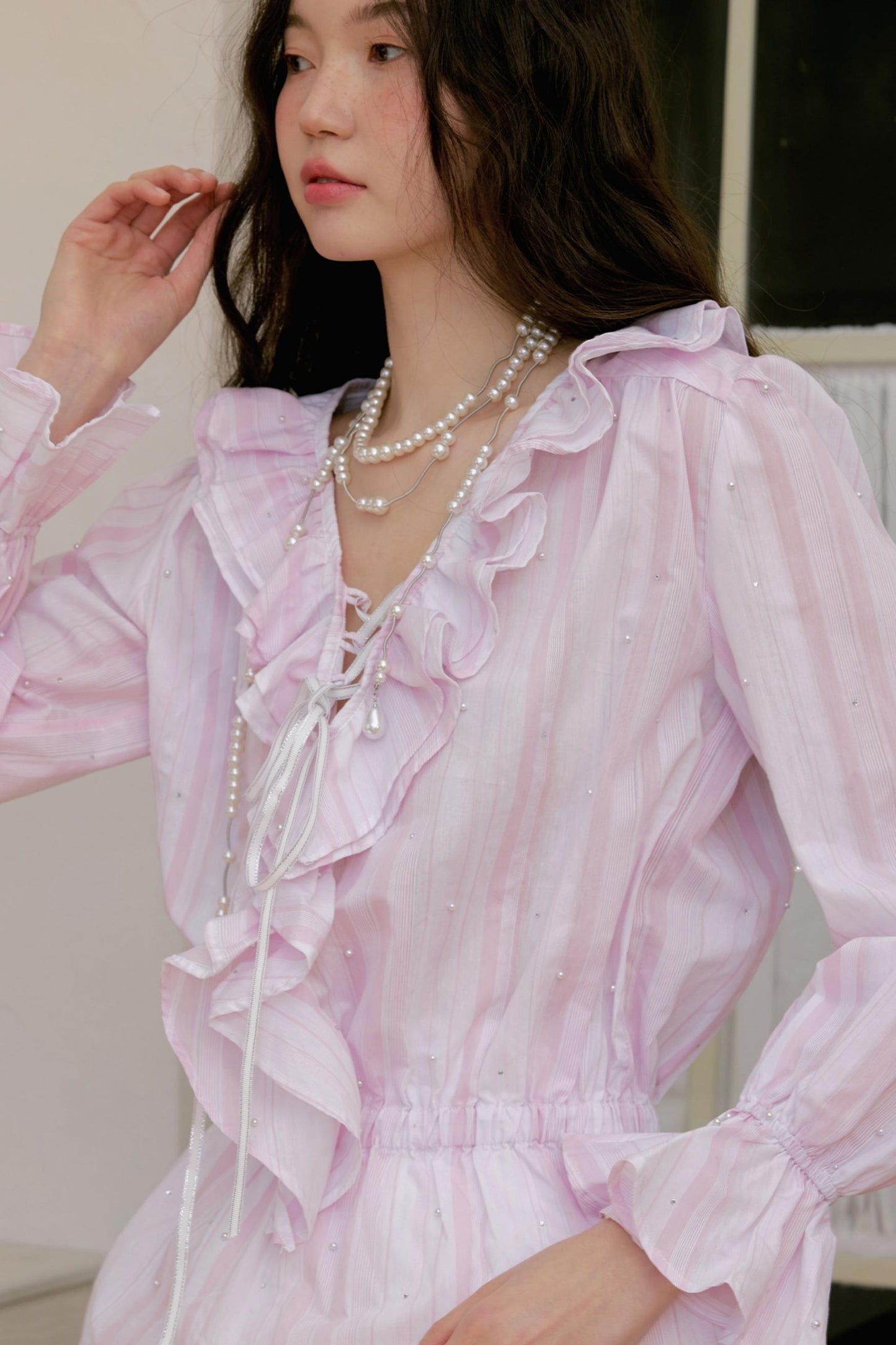Pink Ruffle V-Neck Shirt