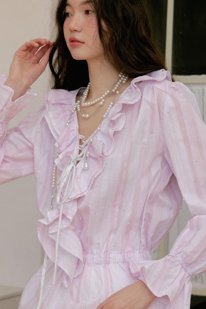 Pink Ruffle V-Neck Shirt