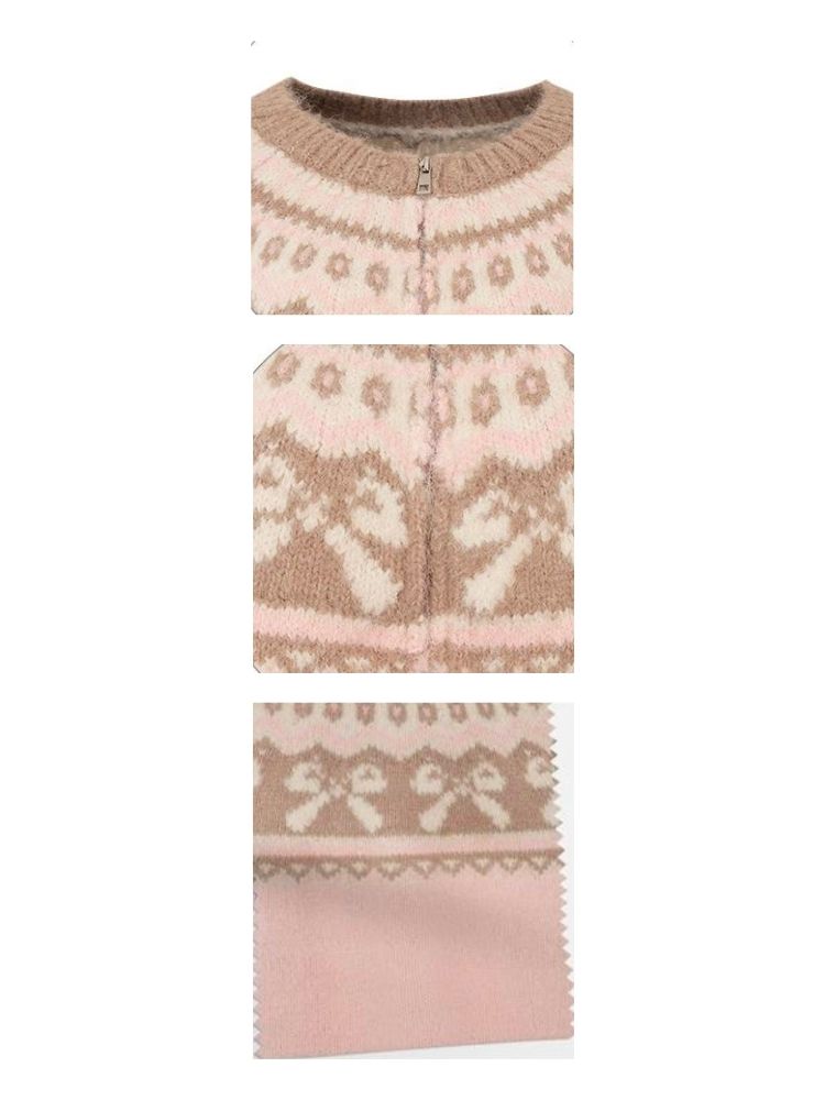 Vintage Fair Isle Bow Textured Sweater