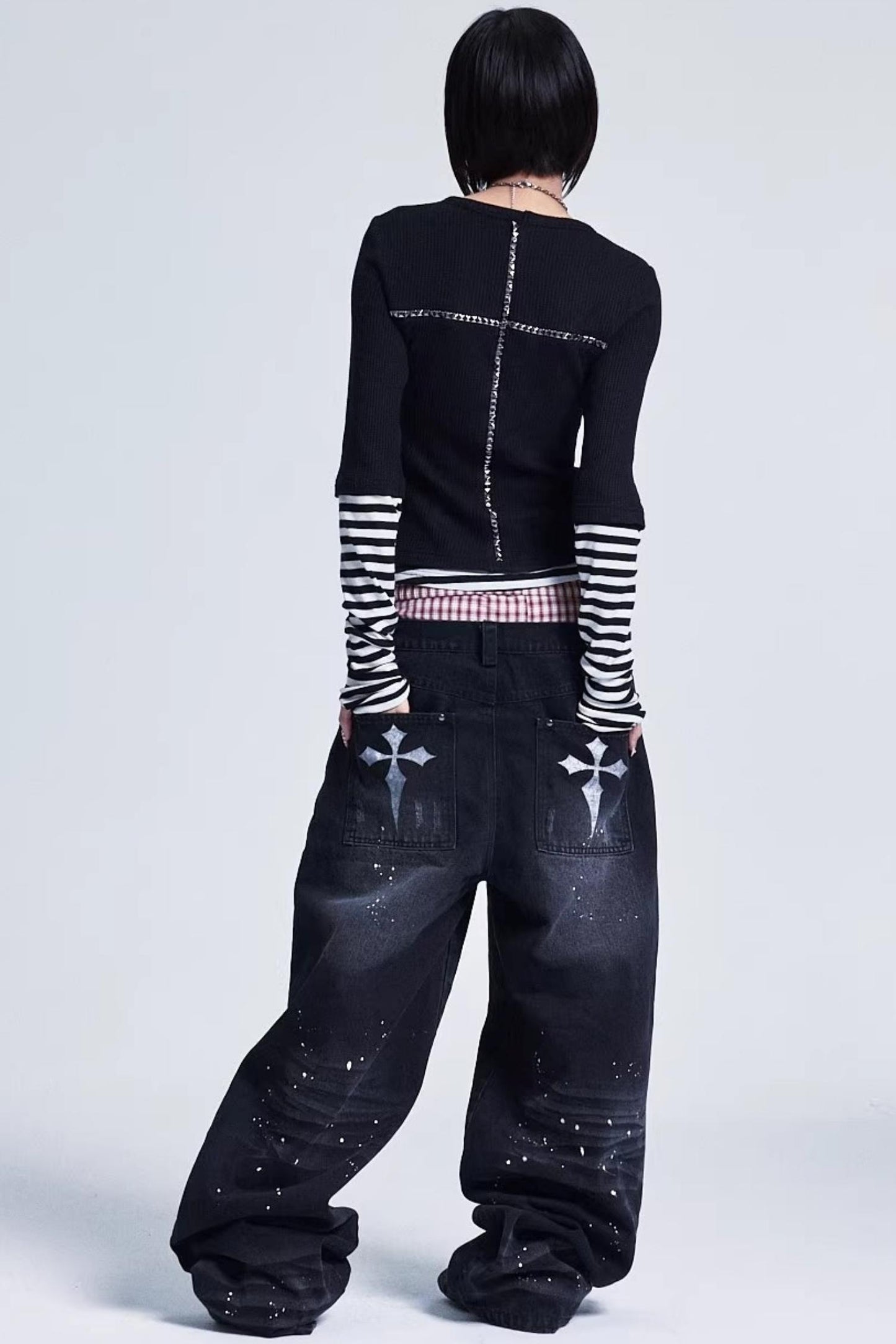 Distressed Ink Wash Baggy Pants