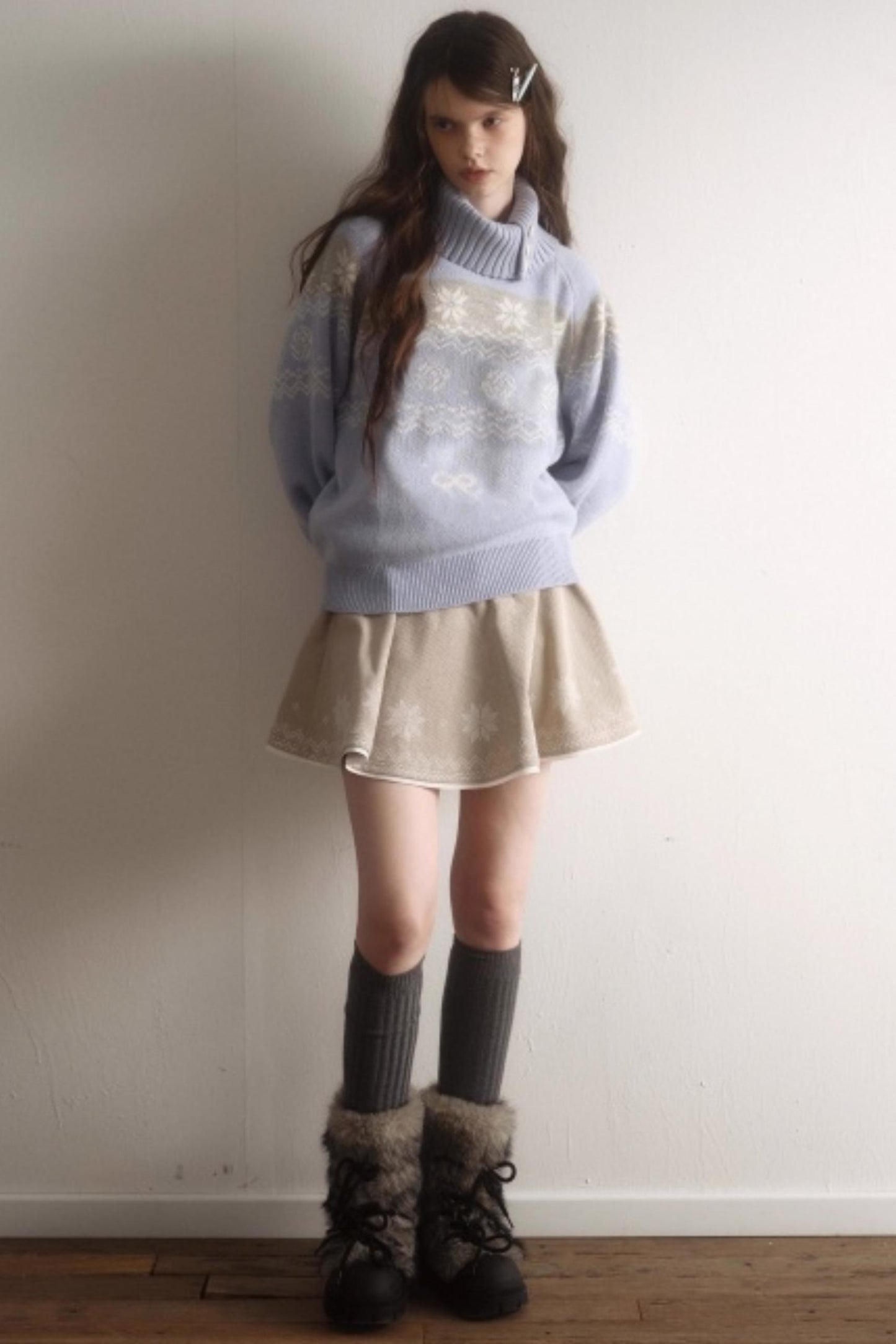 Velvet Cat Patch Wool Sweater Set-Up