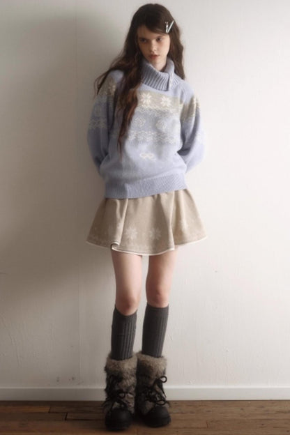 Velvet Cat Patch Wool Sweater Set-Up