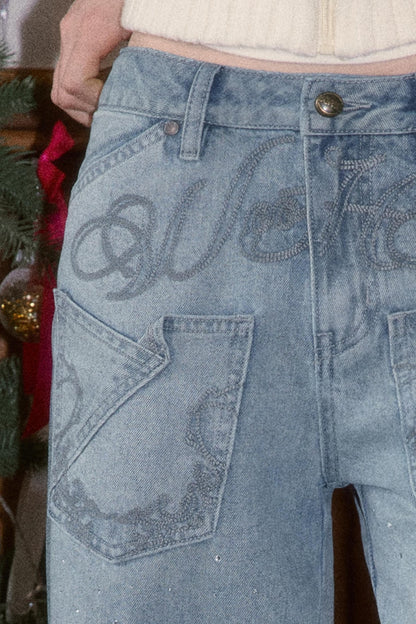 Vintage Embroidered Denim Pants