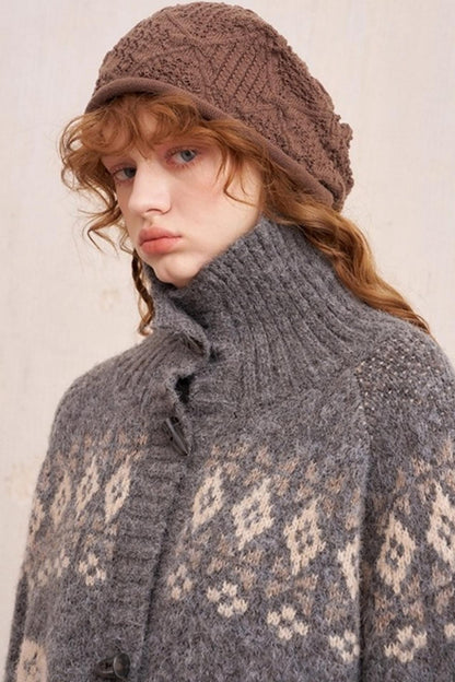 Bird Horn Buckle Loose Warm Cardigan