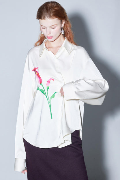 Silky Satin Calla Lily Blouse