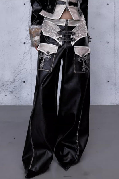 Punk-Lederhose mit Stickerei