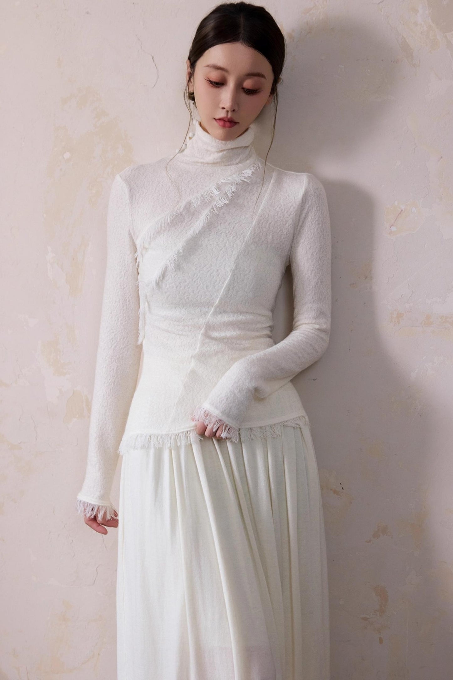 White Wool Turtleneck Knit Top