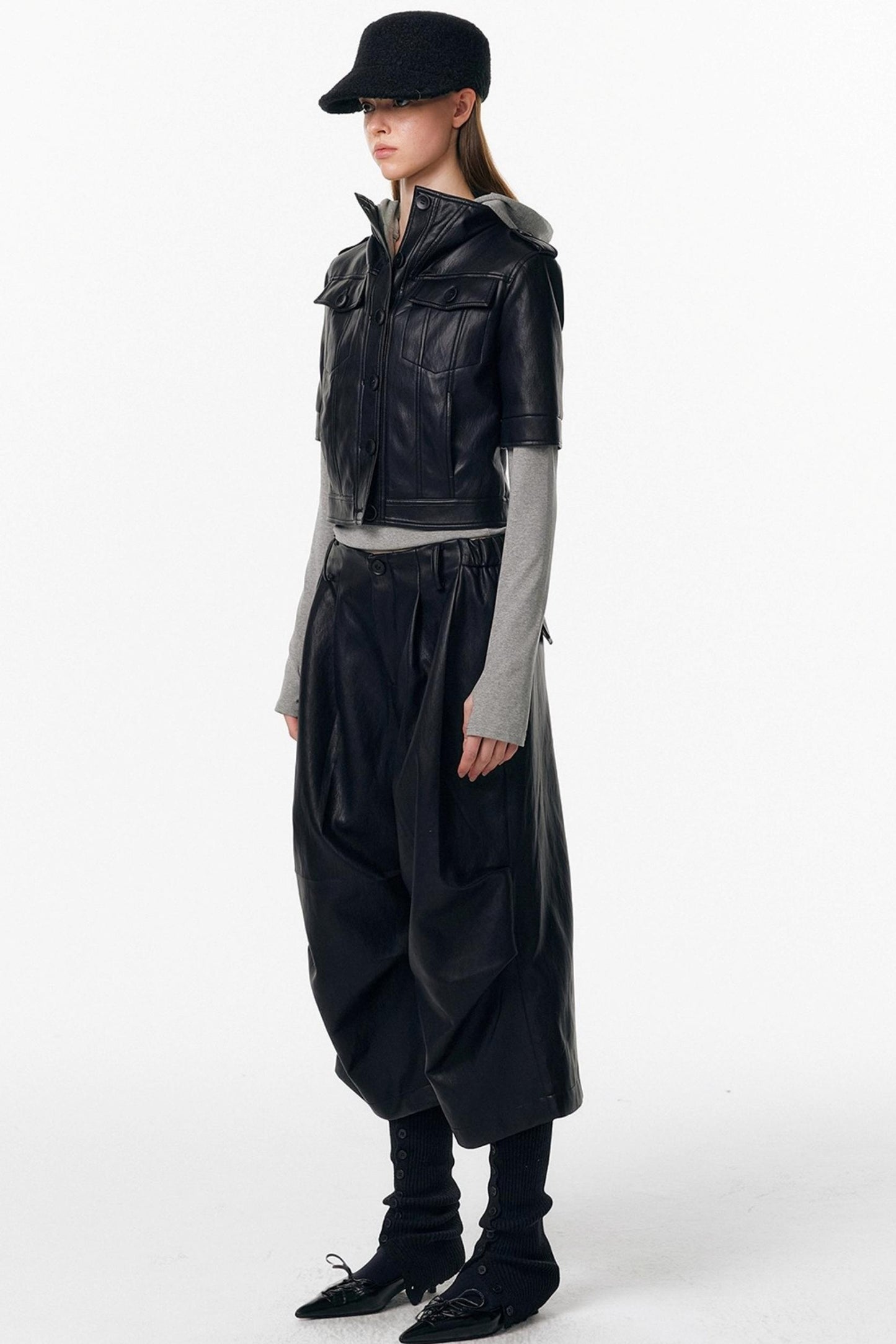 Irregular Pleated Leather Pants