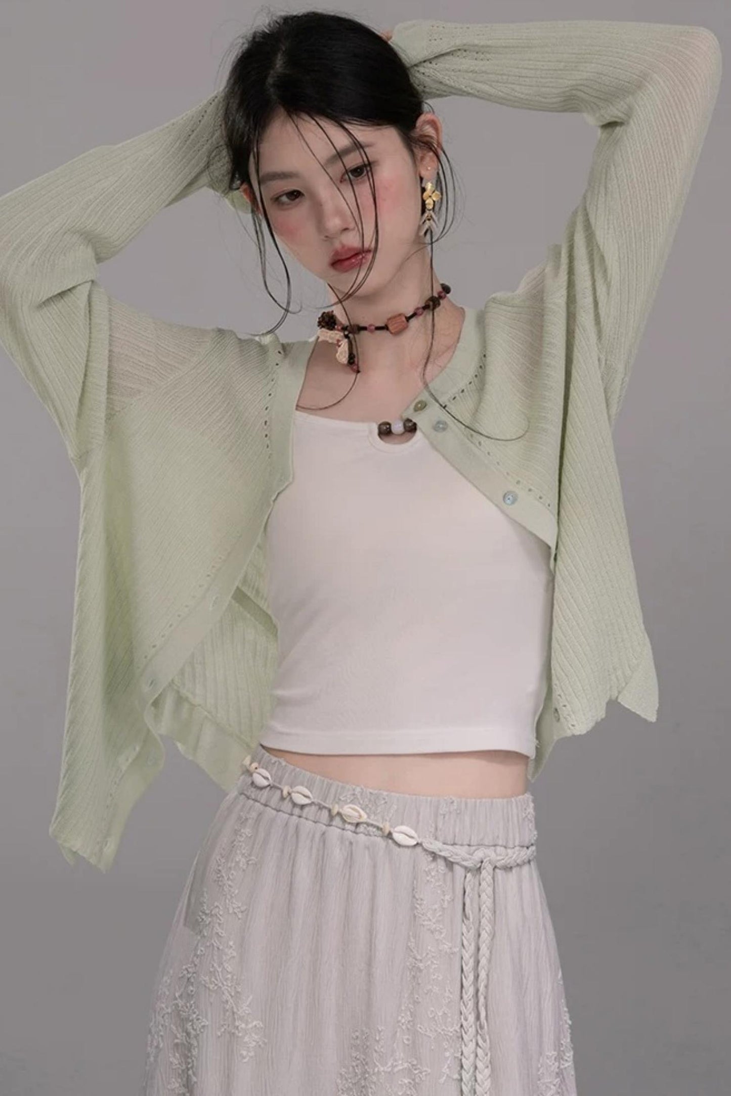 Embroidered Tea Green Blouse Set