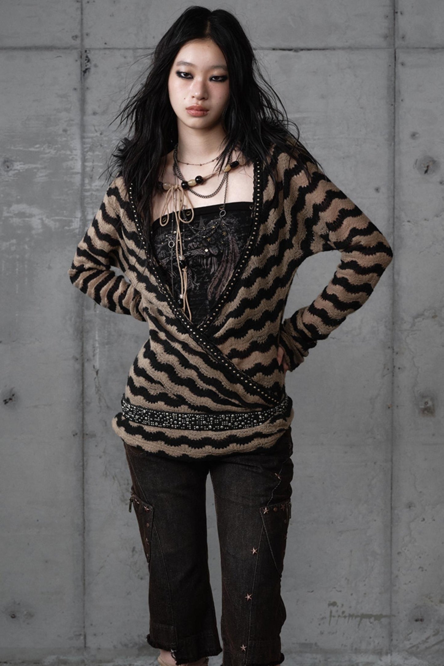 Bandeau Fake Two-Piece Striped Knit Top Set