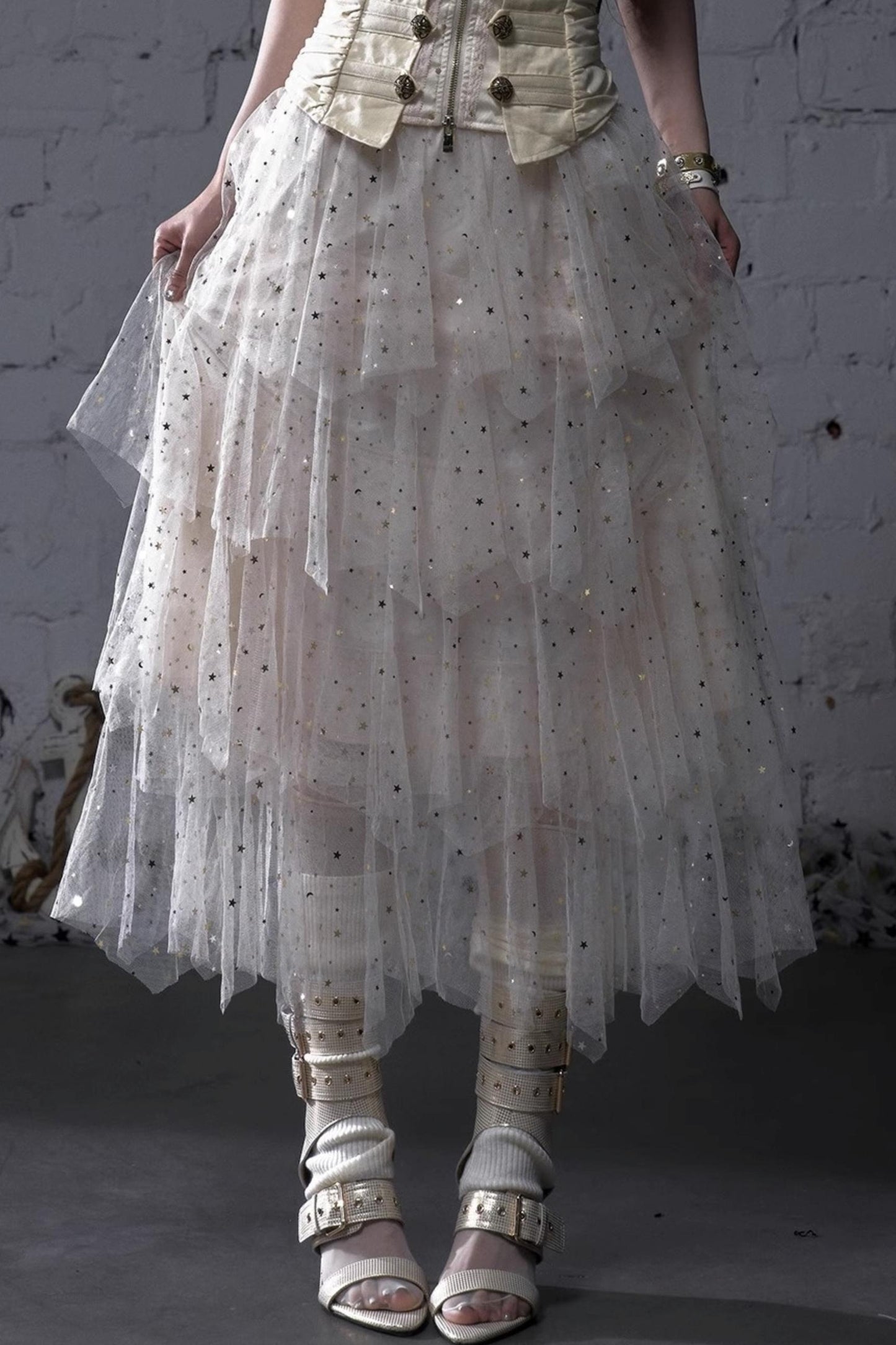 Fairycore Star Tiered Mesh Skirt