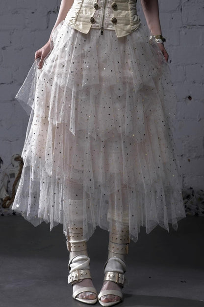 Fairycore Star Tiered Mesh Skirt