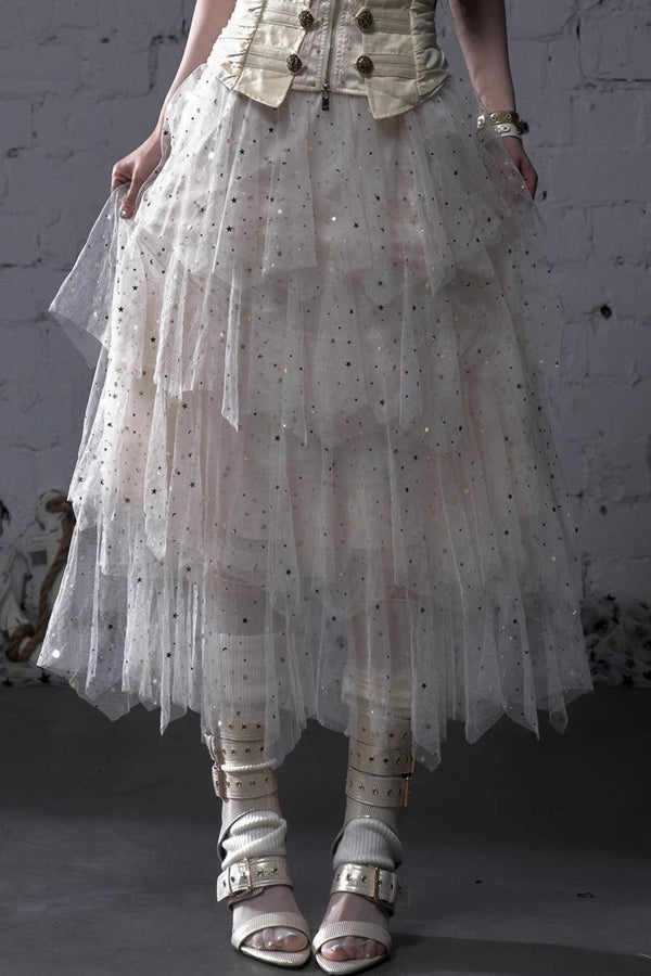 Fairycore Star Tiered Mesh Skirt