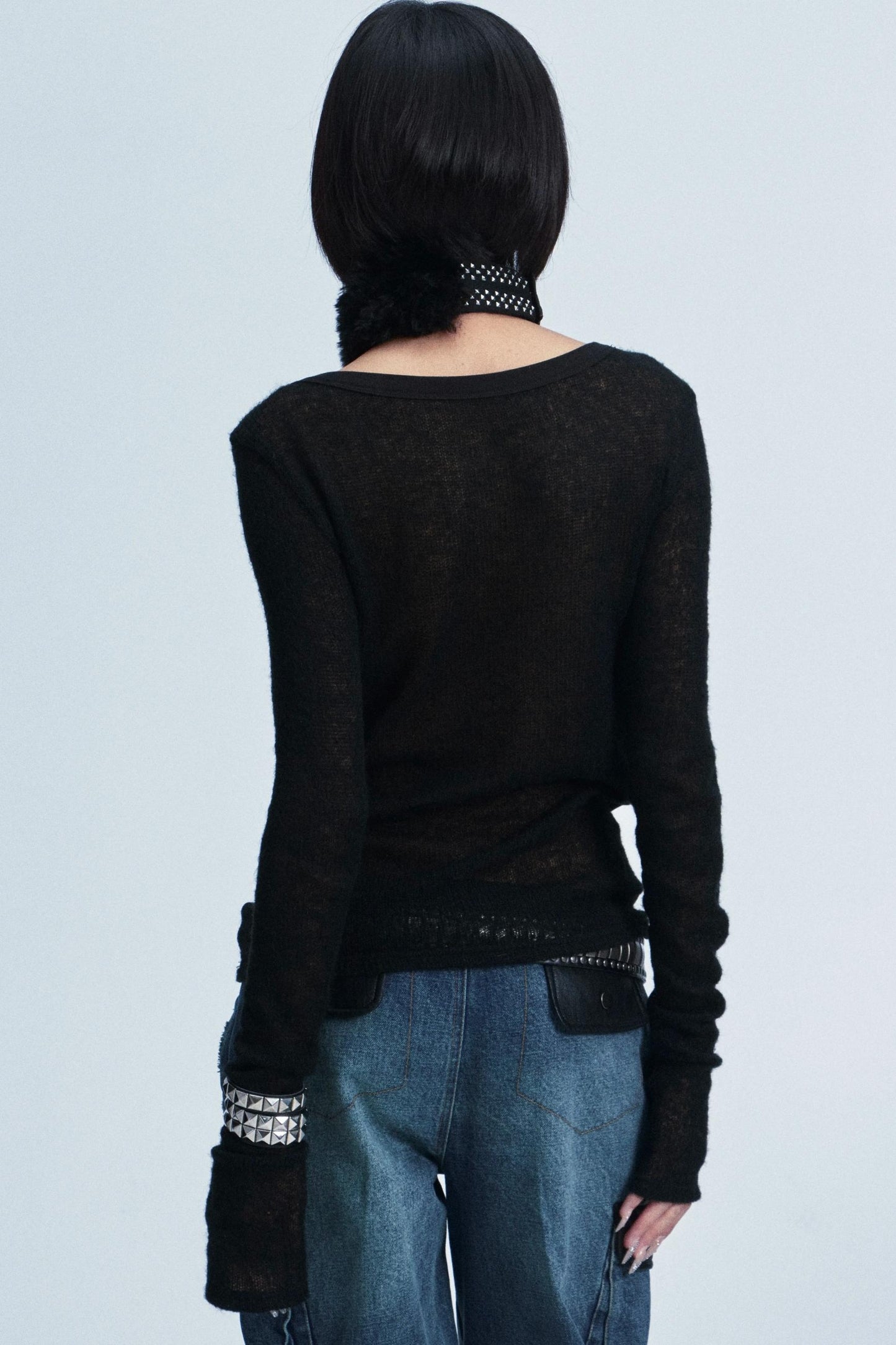 Knitted Mesh Rivet Sweater