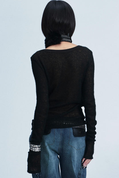 Knitted Mesh Rivet Sweater