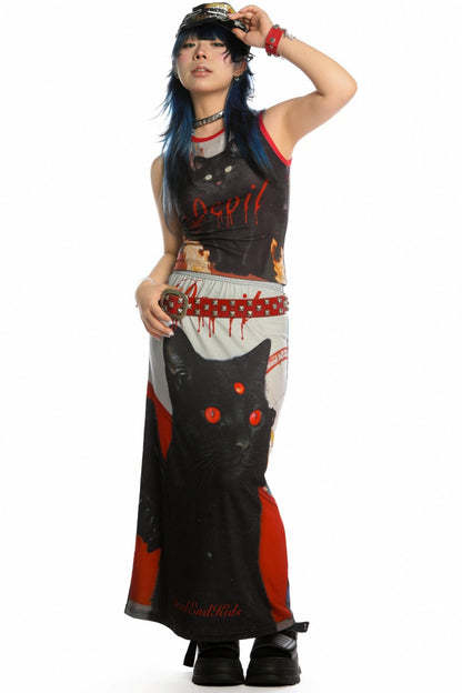 Reversible Print Stretch Casual Maxi Skirt