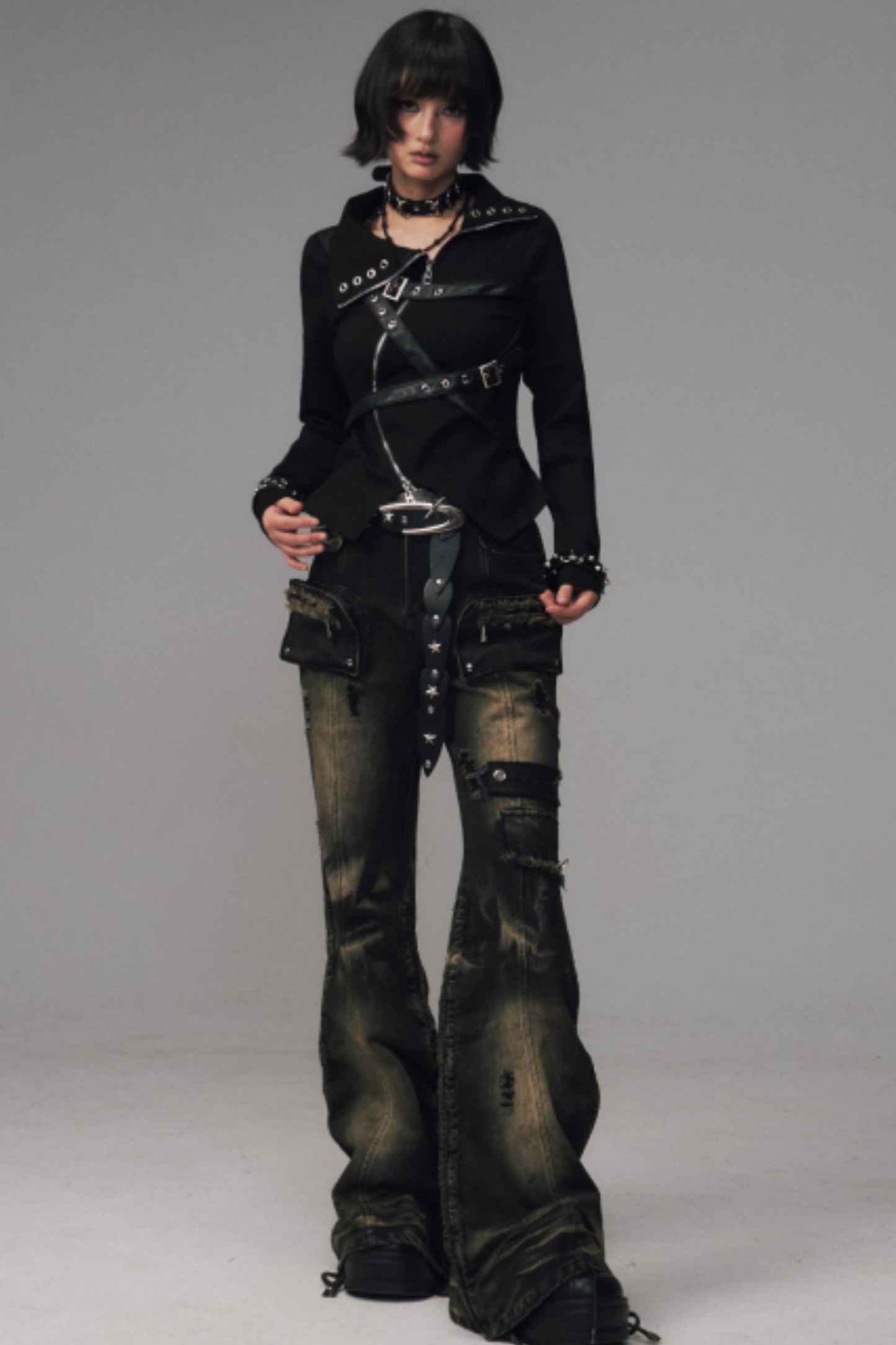 Retro Washed Flared Denim Pants