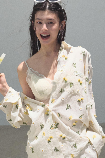 Zero Flowers Cotton Embroidered Casual Shirt Shorts Set-Up