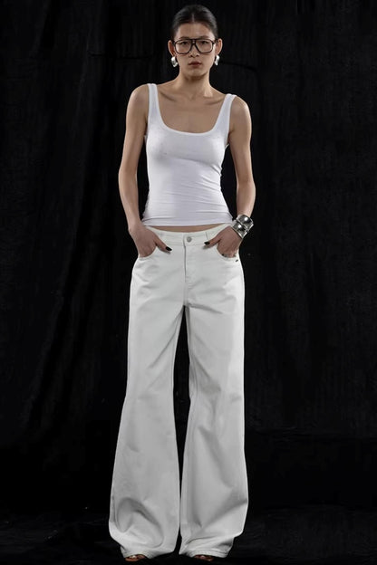 Weiße Mid-Waist Weite Hose