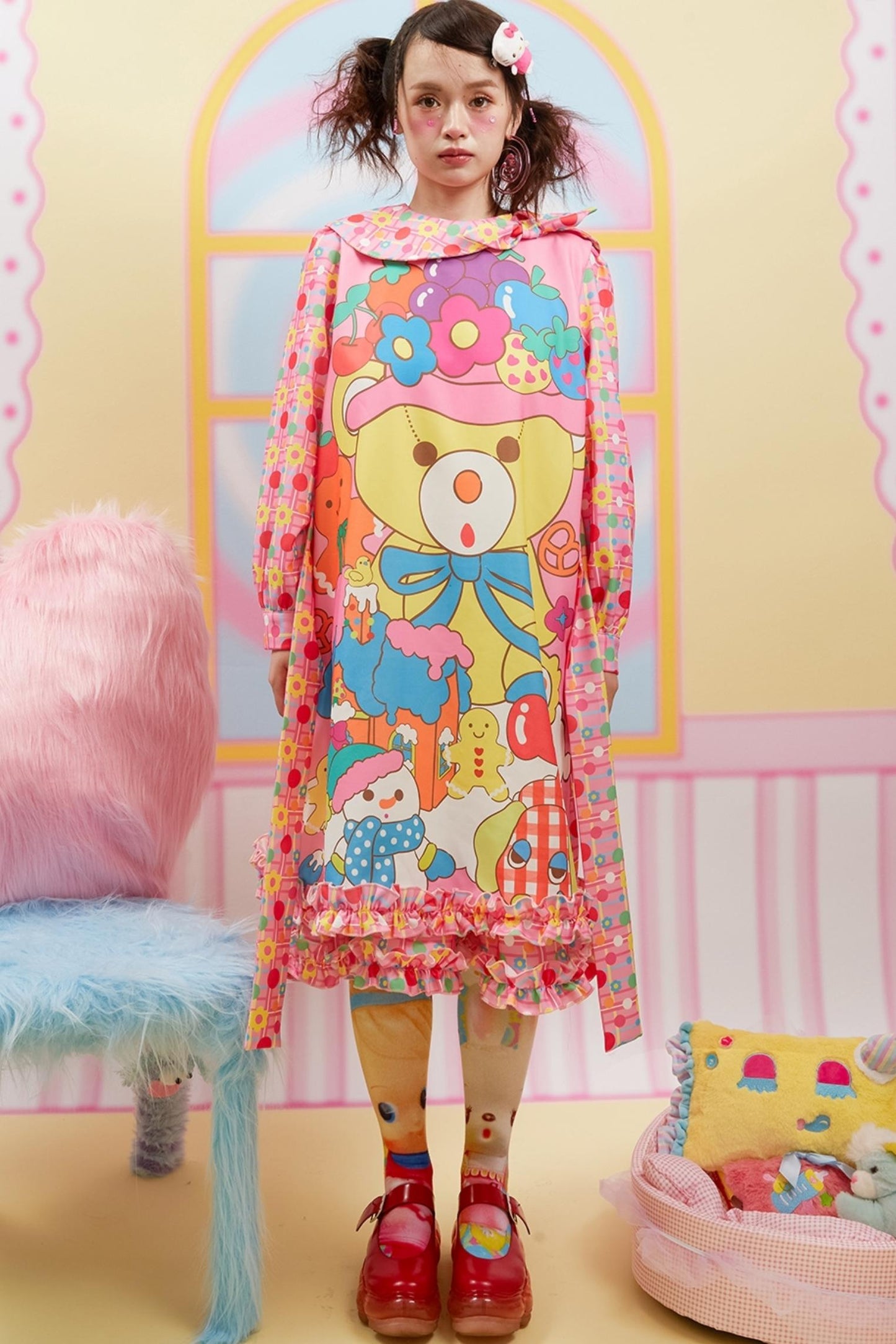 Doll Collar Bear Print Dress