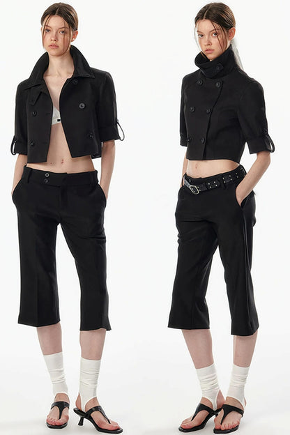 Cropped Convertible Collar Top