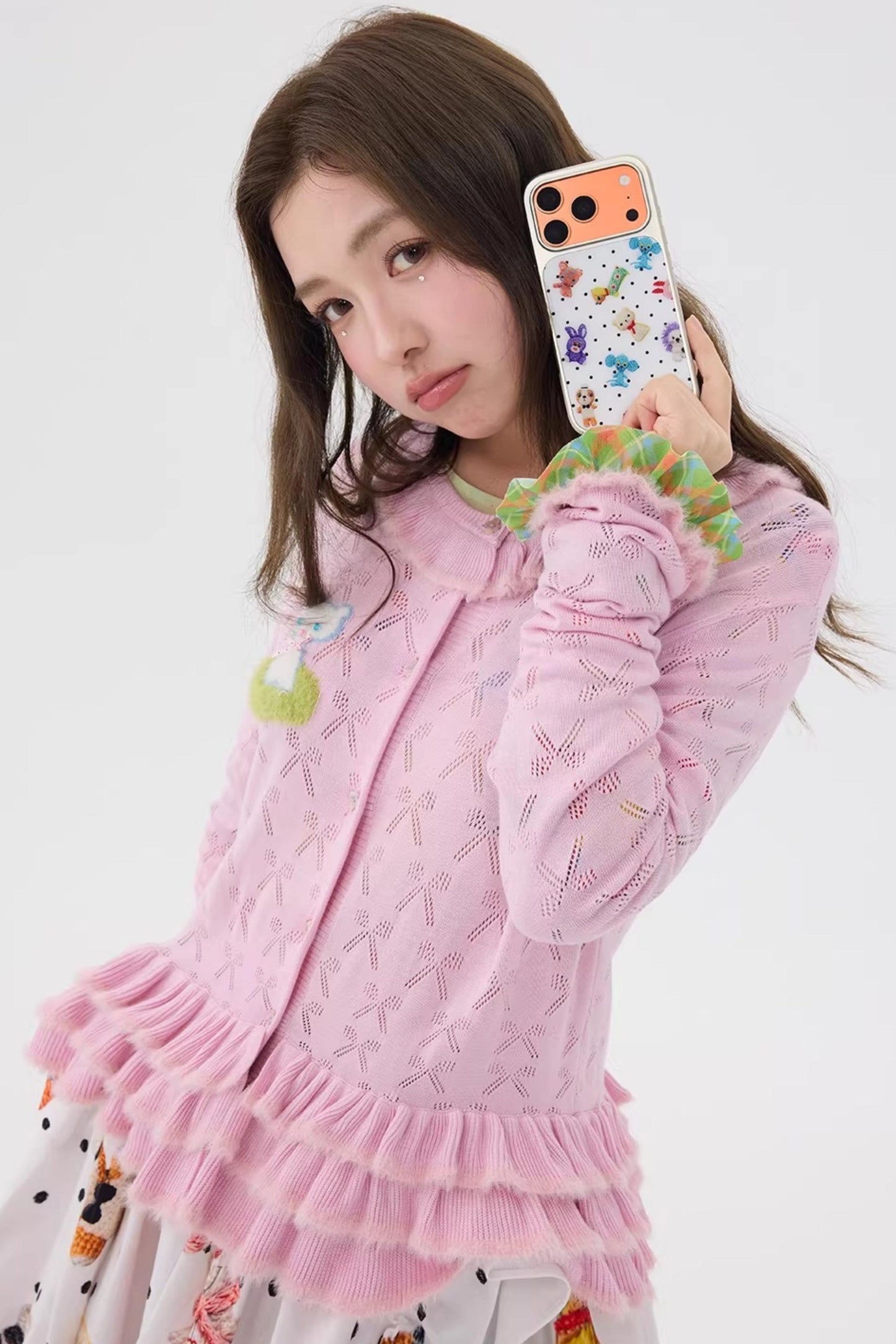 Pink Lace Cut Out Cardigan Top