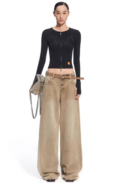 Heavy Washed Twill Denim Loose Jeans