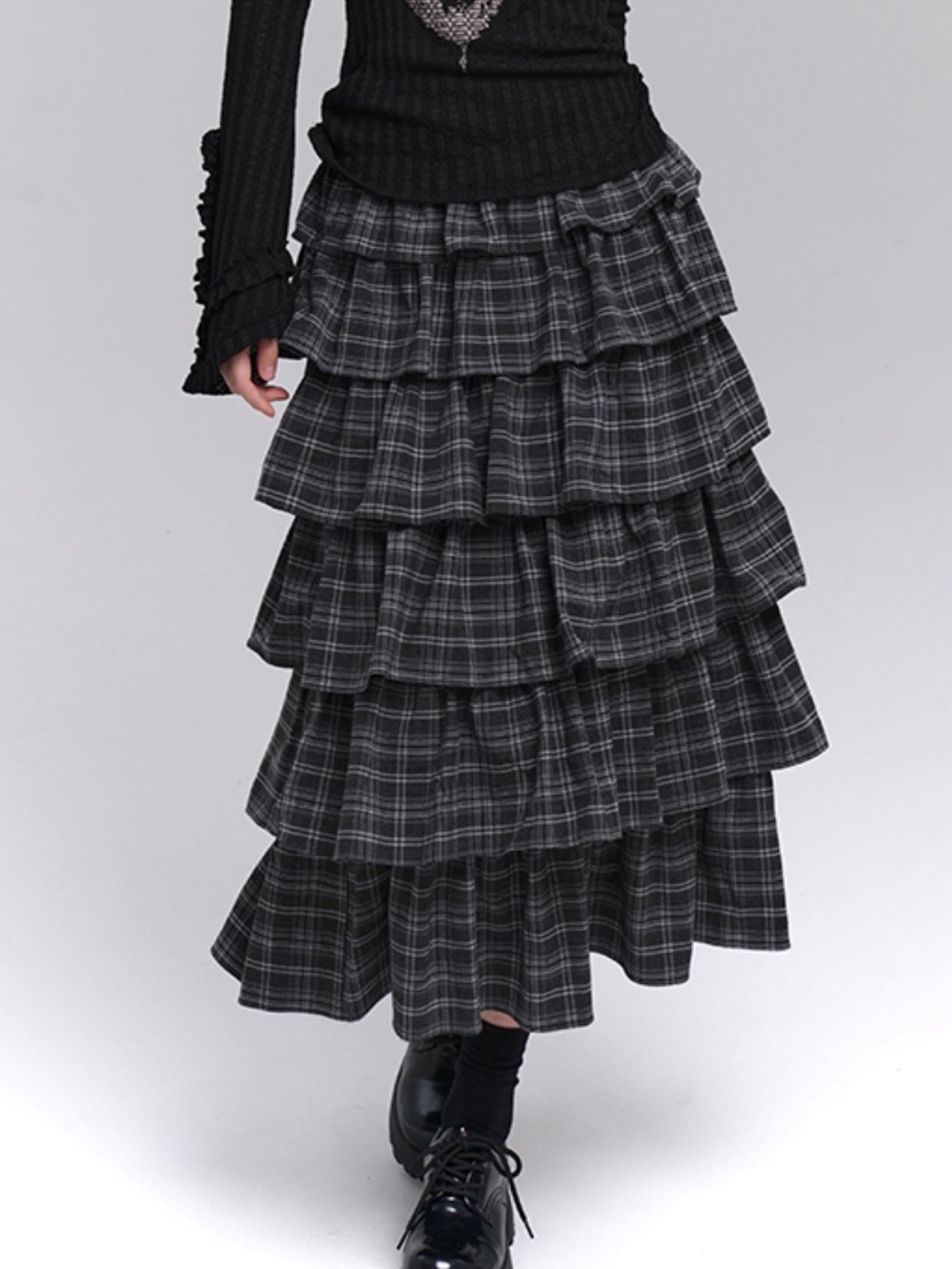 Long Artistic Plaid Skirt