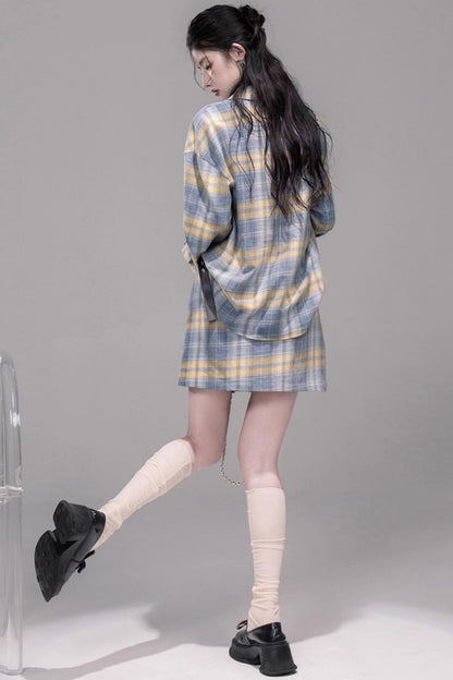 바다 소금 레몬 체크 셔츠 셋업