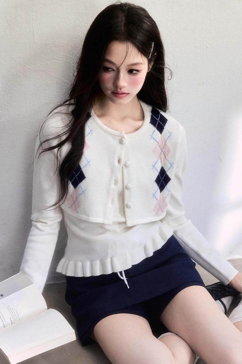 Geometric Quilted Cardigan Set