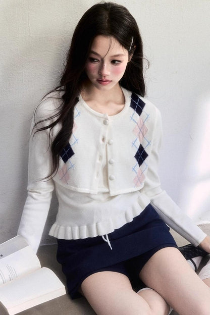 Geometric Quilted Cardigan Set