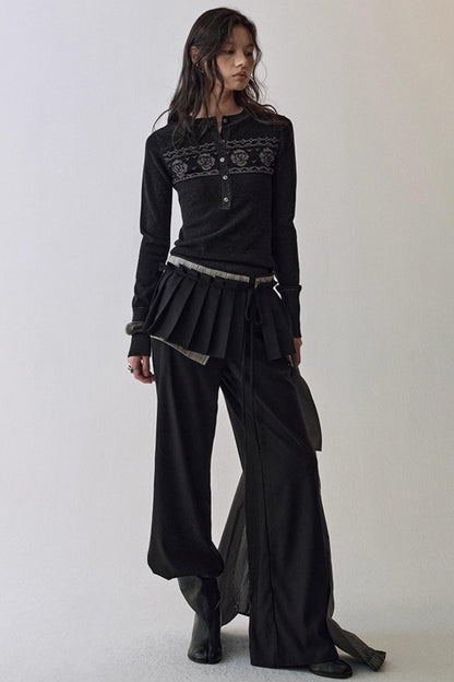 Pleated Wide-Leg Curtain Pants