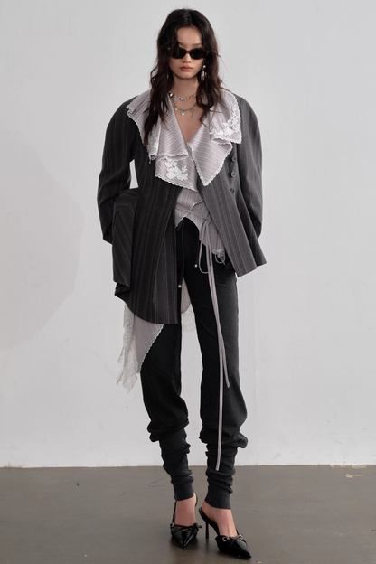 Lace Applique Asymmetrical Blouse