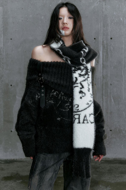 Punk Lapel Faux Mink Jacquard Sweater