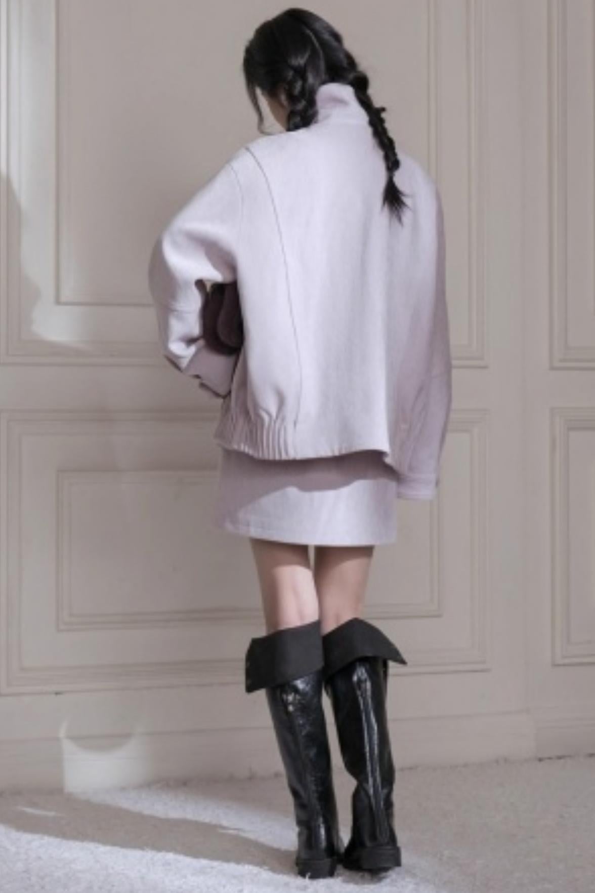 Velvet Purple Stand-Up Collar Jacket Set-Up