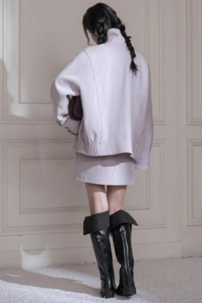 Velvet Purple Stand-Up Collar Jacket Set-Up