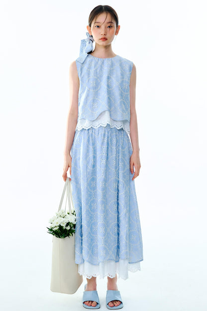 Linen Blend Top & Skirt Set-Up