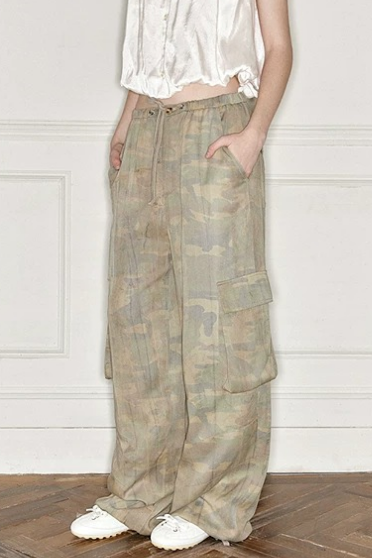 Distressed Camouflage Parachute Pants