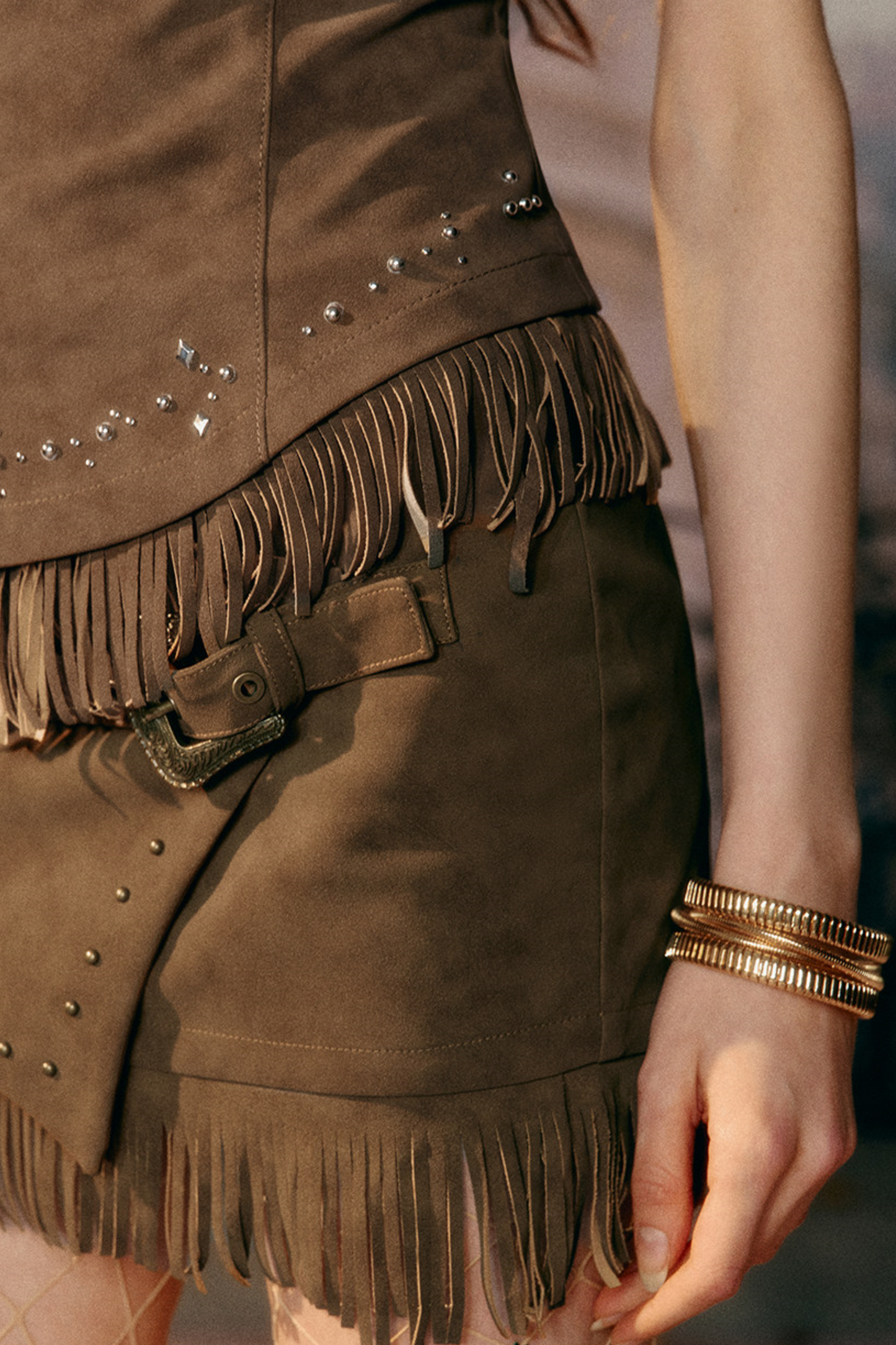Retro Imitation Suede Tassel Skirt