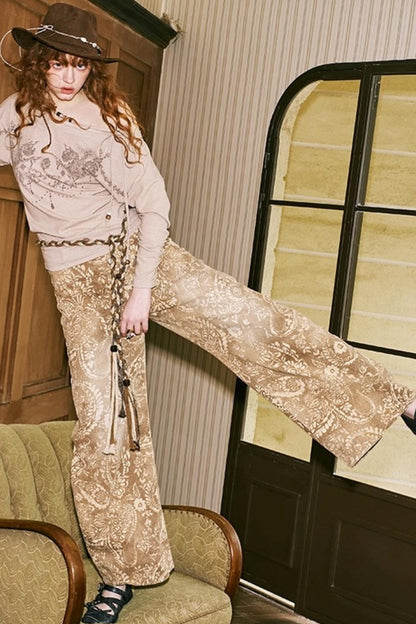 Cashew Flower Washed Straight Jeans