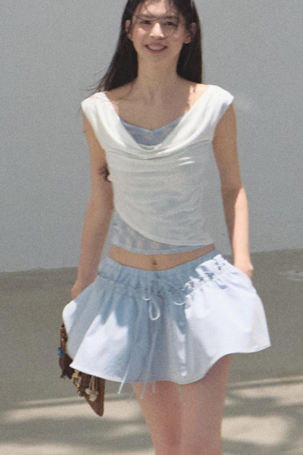 Swing Neck Check Slim Fit Crop Top