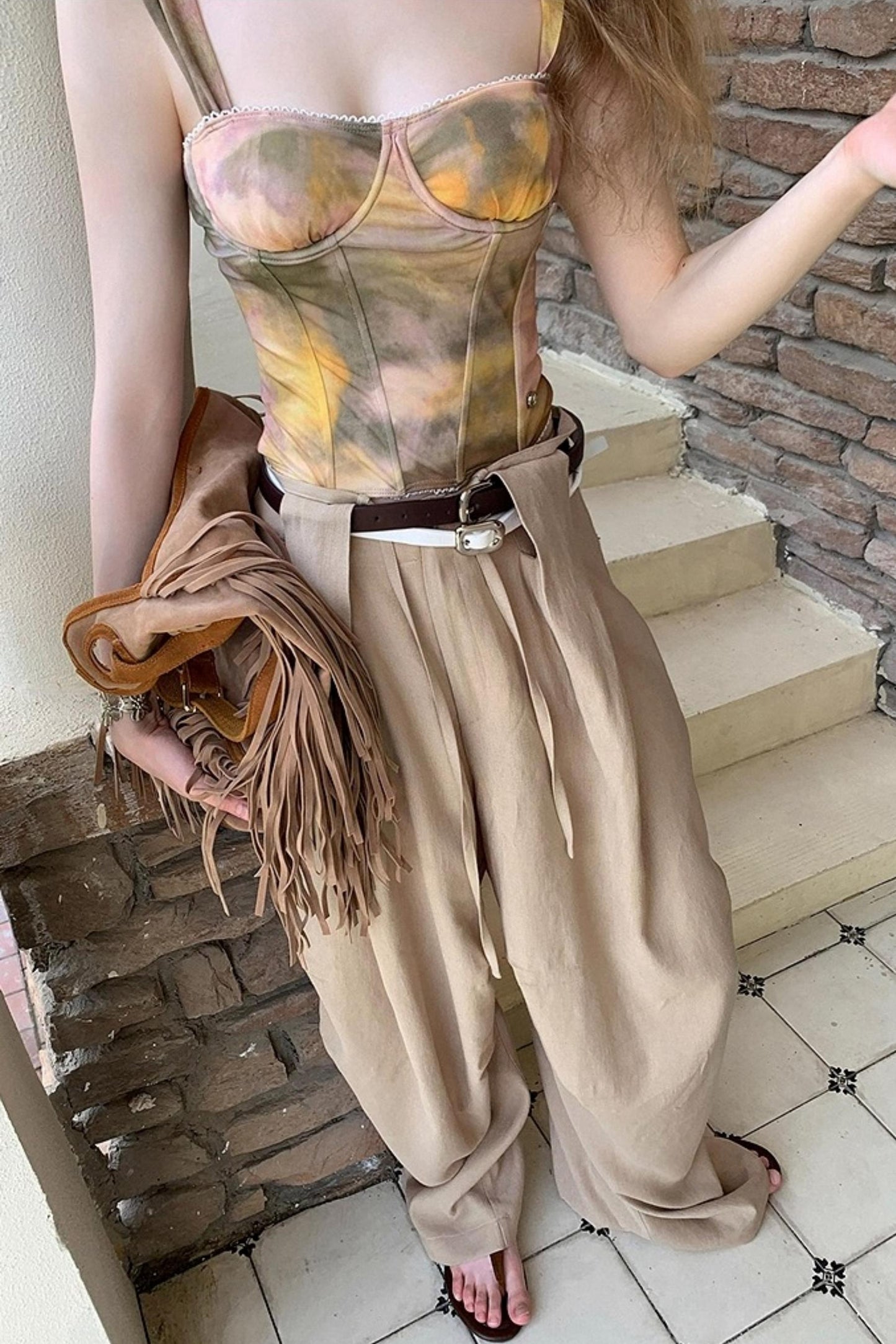 Pink Coffee Color Ink Smudge Print Camisole