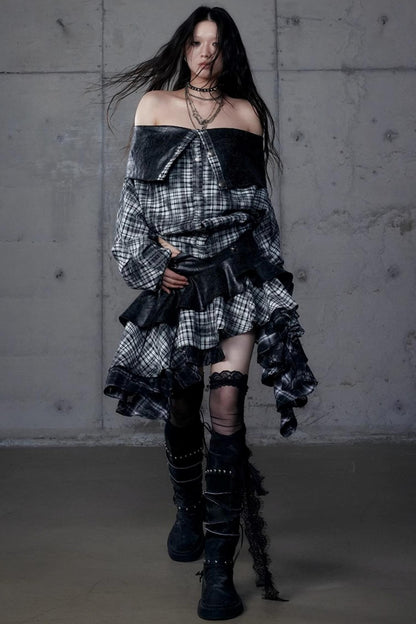 Dark Plaid Leather Top