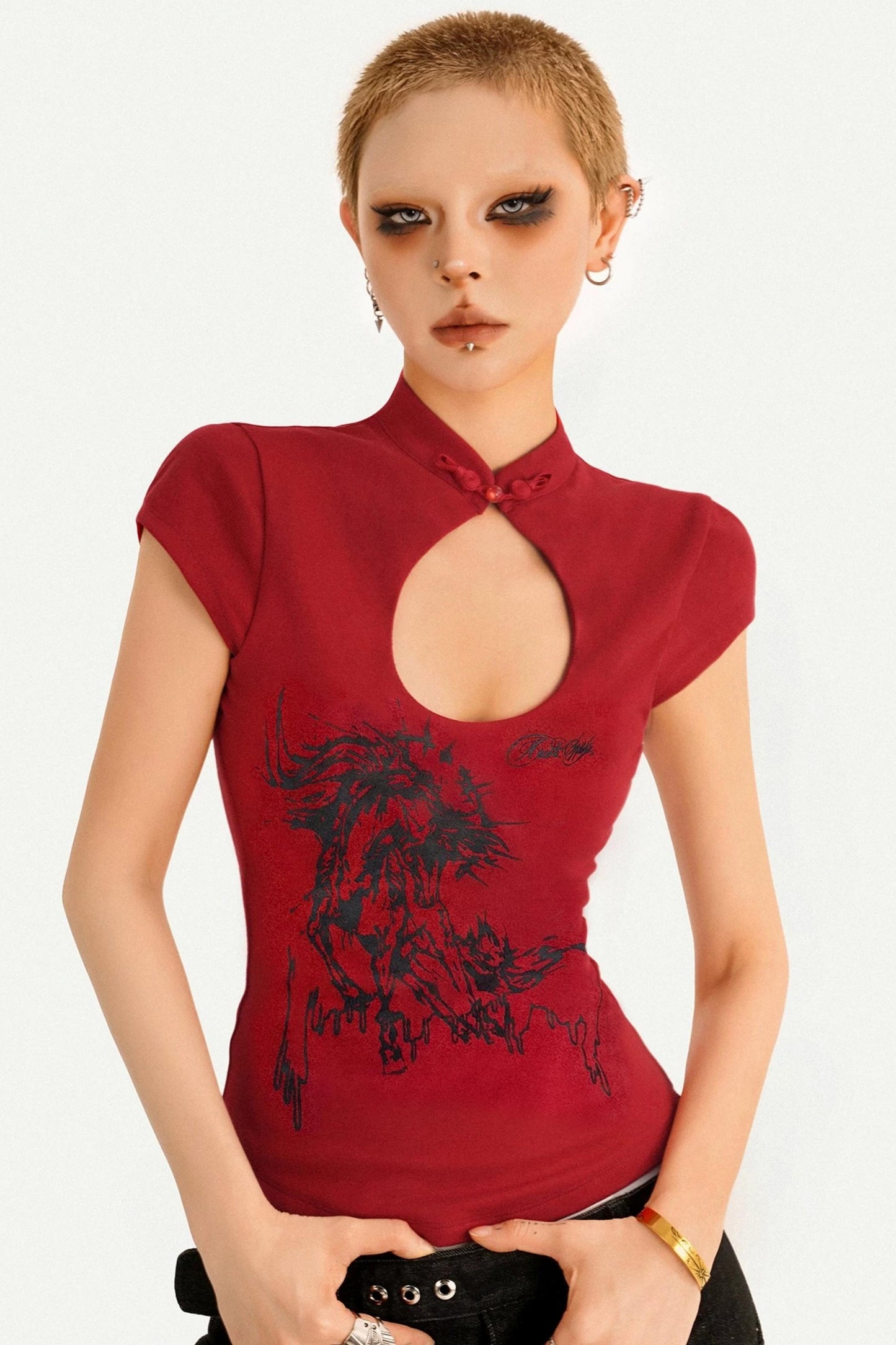 Rotes Millennium-Cheongsam-Oberteil