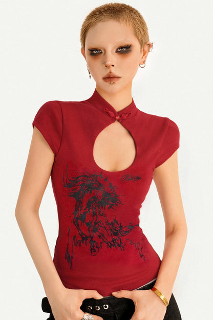 Rotes Millennium-Cheongsam-Oberteil