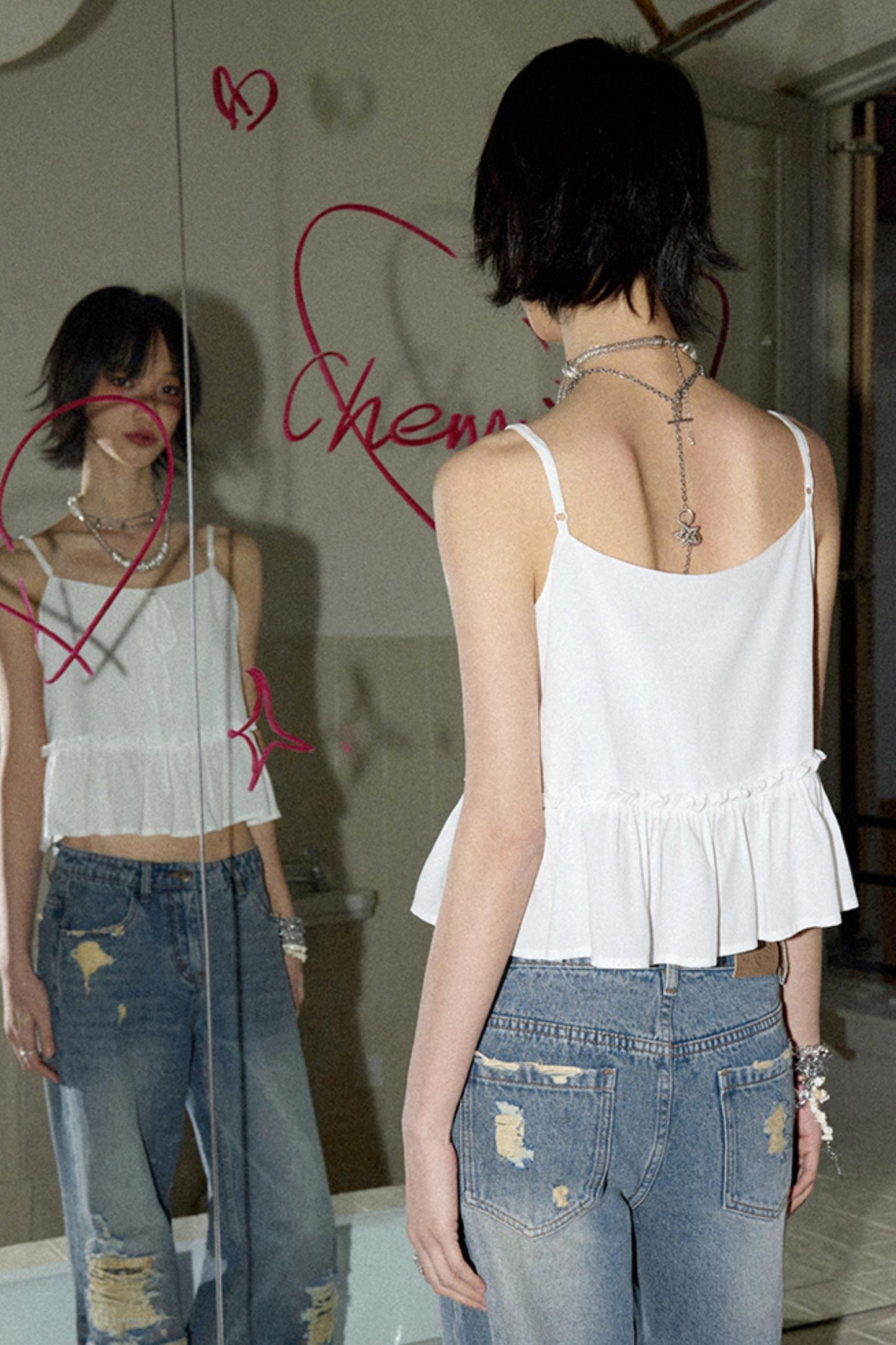 Pure White Suspenders Top