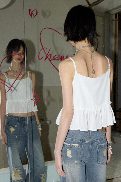 Pure White Suspenders Top